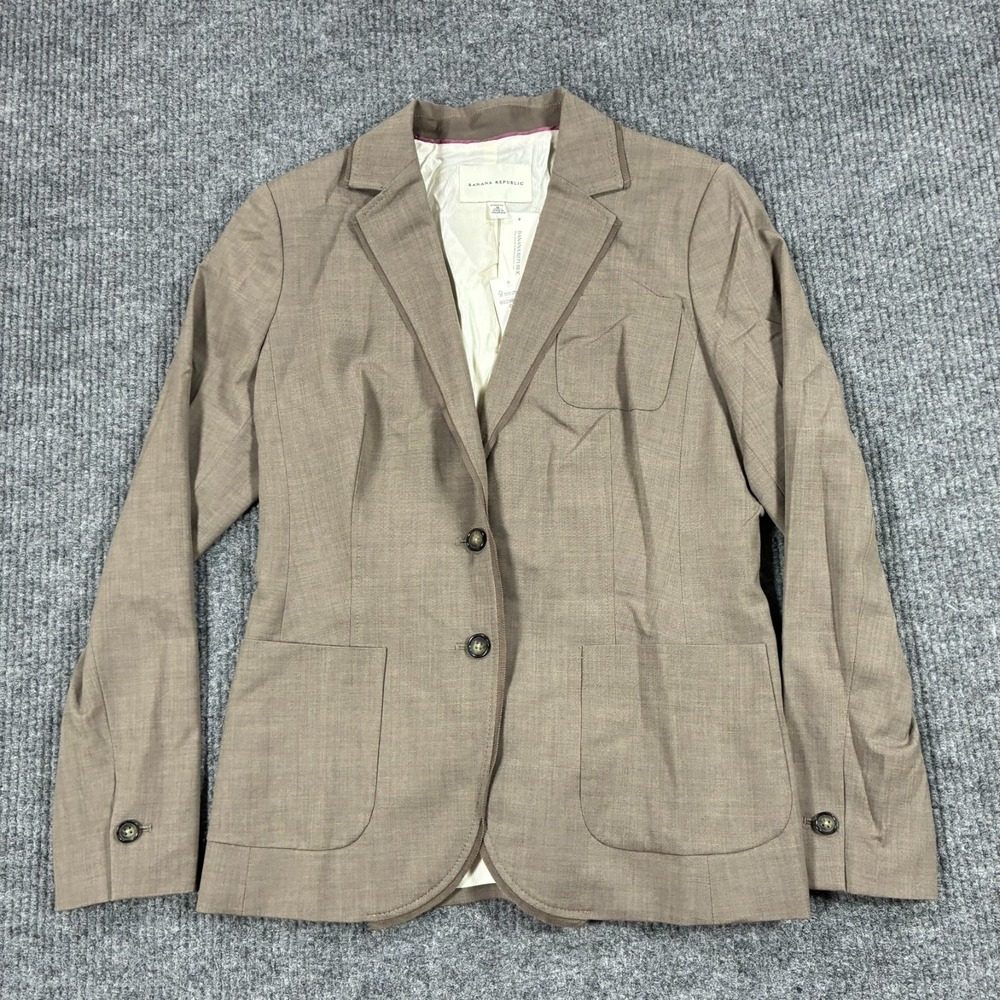 Banana Republic Womens Size 14 Taupe Stretch Blazer Jacket Patch Pockets